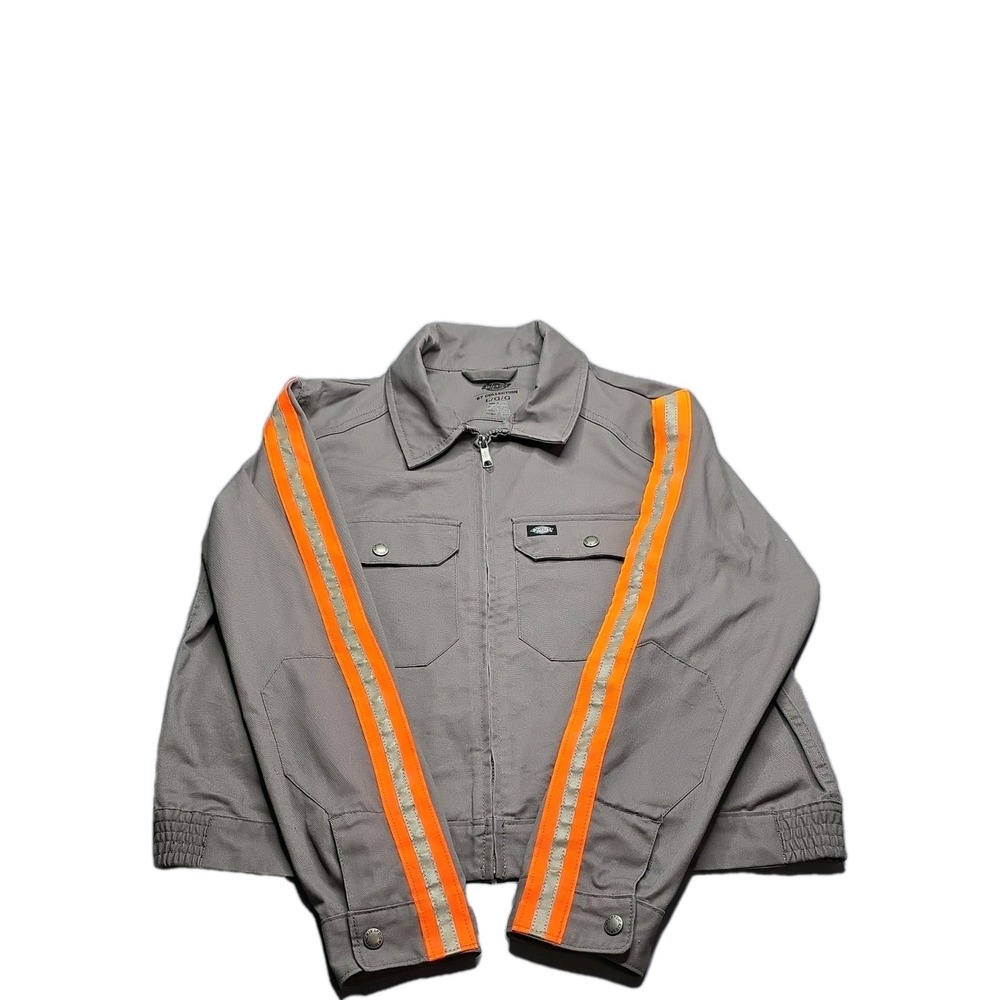 Dickies '67 Collection Gray Work Jacket Orange Reflective Stripes Size L